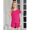 Arshiner Girls Summer Outfits 2 Piece Clothes Color Block Drop Shoulder Sleeve Top and Casual Short Sets Activewear(A-rose Red)