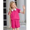 Arshiner Girls Summer Outfits 2 Piece Clothes Color Block Drop Shoulder Sleeve Top and Casual Short Sets Activewear(A-rose Red)