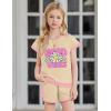Arshiner Girls Summer Outfits 2 Piece Clothes Color Block Drop Shoulder Sleeve Top and Casual Short Sets Activewear(Beige-floral)