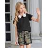 Arshiner Girls Summer Outfits 2 Piece Clothes Color Block Drop Shoulder Sleeve Top and Casual Short Sets Activewear(Black-camouflage)
