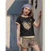 Arshiner Girls Summer Outfits 2 Piece Clothes Color Block Drop Shoulder Sleeve Top and Casual Short Sets Activewear(Black-leopard)