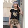 Arshiner Girls Summer Outfits 2 Piece Clothes Color Block Drop Shoulder Sleeve Top and Casual Short Sets Activewear(Black-leopard)