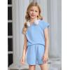 Arshiner Girls Summer Outfits 2 Piece Clothes Color Block Drop Shoulder Sleeve Top and Casual Short Sets Activewear(Blue)