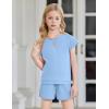 Arshiner Girls Summer Outfits 2 Piece Clothes Color Block Drop Shoulder Sleeve Top and Casual Short Sets Activewear(Blue)