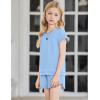 Arshiner Girls Summer Outfits 2 Piece Clothes Color Block Drop Shoulder Sleeve Top and Casual Short Sets Activewear(Blue)