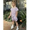 Arshiner Girls Summer Outfits 2 Piece Clothes Color Block Drop Shoulder Sleeve Top and Casual Short Sets Activewear(Purple-floral)