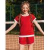 Arshiner Girls Summer Outfits 2 Piece Clothes Color Block Drop Shoulder Sleeve Top and Casual Short Sets Activewear(Red)