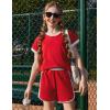 Arshiner Girls Summer Outfits 2 Piece Clothes Color Block Drop Shoulder Sleeve Top and Casual Short Sets Activewear(Red)