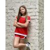 Arshiner Girls Summer Outfits 2 Piece Clothes Color Block Drop Shoulder Sleeve Top and Casual Short Sets Activewear(Red)
