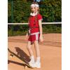 Arshiner Girls Summer Outfits 2 Piece Clothes Color Block Drop Shoulder Sleeve Top and Casual Short Sets Activewear(Red)