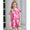 Arshiner Girls Summer Outfits 2 Piece Clothes Color Block Drop Shoulder Sleeve Top and Casual Short Sets Activewear(Rose Red-tie Dye)