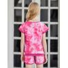Arshiner Girls Summer Outfits 2 Piece Clothes Color Block Drop Shoulder Sleeve Top and Casual Short Sets Activewear(Rose Red-tie Dye)