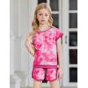 Arshiner Girls Summer Outfits 2 Piece Clothes Color Block Drop Shoulder Sleeve Top and Casual Short Sets Activewear(Rose Red-tie Dye)