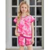 Arshiner Girls Summer Outfits 2 Piece Clothes Color Block Drop Shoulder Sleeve Top and Casual Short Sets Activewear(Rose Red-tie Dye)