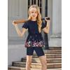 Arshiner Girls Summer Outfits Short Sleeve Ruffle Hem Top and Biker Shorts Set Girl Clothes 6-14 Years(Black Floral)