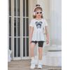 Arshiner Girls Summer Outfits Short Sleeve Ruffle Hem Top and Biker Shorts Set Girl Clothes 6-14 Years(Black/White)