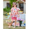 Arshiner Girls Summer Outfits Short Sleeve Ruffle Hem Top and Biker Shorts Set Girl Clothes 6-14 Years(Pink Floral)