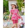 Arshiner Girls Summer Outfits Short Sleeve Ruffle Hem Top and Biker Shorts Set Girl Clothes 6-14 Years(Pink Tie Dye)