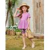 Arshiner Girls Summer Outfits Short Sleeve Ruffle Hem Top and Biker Shorts Set Girl Clothes 6-14 Years(Purple Floral)