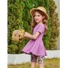 Arshiner Girls Summer Outfits Short Sleeve Ruffle Hem Top and Biker Shorts Set Girl Clothes 6-14 Years(Purple Floral)