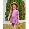 Arshiner Girls Summer Outfits Short Sleeve Ruffle Hem Top and Biker Shorts Set Girl Clothes 6-14 Years(Purple Floral)