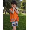 Arshiner Girls Summer Outfits Sleeveless Fringe Tank Top and Elastic Waist Pocketed Shorts Set Girl Clothes 6-14 Years(Orange Floral)