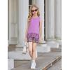 Arshiner Girls Summer Outfits Sleeveless Fringe Tank Top and Elastic Waist Pocketed Shorts Set Girl Clothes 6-14 Years(Purple Floral)