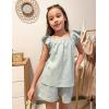 Arshiner Girls Summer Shorts Sets Cap Sleeve Top and Elastic Waist Pocketed Shorts Outfit 2 Piece Clothing Set(Mint Green)