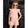 Arshiner Girls Summer Shorts Sets Cap Sleeve Top and Elastic Waist Pocketed Shorts Outfit 2 Piece Clothing Set(Pink)