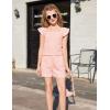 Arshiner Girls Summer Shorts Sets Cap Sleeve Top and Elastic Waist Pocketed Shorts Outfit 2 Piece Clothing Set(Pink)