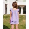 Arshiner Girls Summer Shorts Sets Cap Sleeve Top and Elastic Waist Pocketed Shorts Outfit 2 Piece Clothing Set(Purple)
