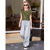 Arshiner Girls T Shirts Cap Sleeves Casual Summer Tops Crewneck Tank Loose Fit Fashion Blouse Tee(Camo)