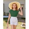 Arshiner Girls T Shirts Cap Sleeves Casual Summer Tops Crewneck Tank Loose Fit Fashion Blouse Tee(Green)