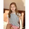 Arshiner Girls T Shirts Cap Sleeves Casual Summer Tops Crewneck Tank Loose Fit Fashion Blouse Tee(Navy Blue Stripe)