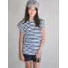 Arshiner Girls T Shirts Cap Sleeves Casual Summer Tops Crewneck Tank Loose Fit Fashion Blouse Tee(Navy Blue Stripe)