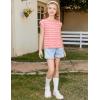 Arshiner Girls T Shirts Cap Sleeves Casual Summer Tops Crewneck Tank Loose Fit Fashion Blouse Tee(Pink&white Stripe)