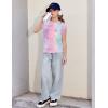 Arshiner Girls T Shirts Cap Sleeves Casual Summer Tops Crewneck Tank Loose Fit Fashion Blouse Tee(Tie Dye Purple)