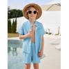 Arshiner Toddler Boys 2 Piece Set Short Sleeve Button Down Shirt and Shorts Vacation Texture Outfits with Pocket 2-8 Years(Light Blue)