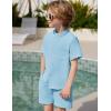 Arshiner Toddler Boys 2 Piece Set Short Sleeve Button Down Shirt and Shorts Vacation Texture Outfits with Pocket 2-8 Years(Light Blue)