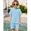 Arshiner Toddler Boys 2 Piece Set Short Sleeve Button Down Shirt and Shorts Vacation Texture Outfits with Pocket 2-8 Years(Light Blue)