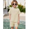Arshiner Toddler Boys 2 Piece Set Short Sleeve Button Down Shirt and Shorts Vacation Texture Outfits with Pocket 2-8 Years(Light Khaki)
