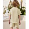Arshiner Toddler Boys 2 Piece Set Short Sleeve Button Down Shirt and Shorts Vacation Texture Outfits with Pocket 2-8 Years(Light Khaki)