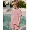 Arshiner Toddler Boys 2 Piece Set Short Sleeve Button Down Shirt and Shorts Vacation Texture Outfits with Pocket 2-8 Years(Light Pink)