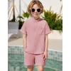 Arshiner Toddler Boys 2 Piece Set Short Sleeve Button Down Shirt and Shorts Vacation Texture Outfits with Pocket 2-8 Years(Light Pink)