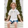 Arshiner Toddler Boys 2 Piece Set Short Sleeve Button Down Shirt and Shorts Vacation Texture Outfits with Pocket 2-8 Years(White & Blue)