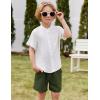 Arshiner Toddler Boys 2 Piece Set Short Sleeve Button Down Shirt and Shorts Vacation Texture Outfits with Pocket 2-8 Years(White & Green)