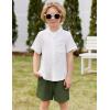 Arshiner Toddler Boys 2 Piece Set Short Sleeve Button Down Shirt and Shorts Vacation Texture Outfits with Pocket 2-8 Years(White & Green)