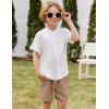 Arshiner Toddler Boys 2 Piece Set Short Sleeve Button Down Shirt and Shorts Vacation Texture Outfits with Pocket 2-8 Years(White & Khaki)