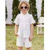 Arshiner Toddler Boys 2 Piece Set Short Sleeve Button Down Shirt and Shorts Vacation Texture Outfits with Pocket 2-8 Years(White)