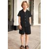 Arshiner Toddler Boys 2 Piece Summer Outfits Waffle Knit Short Sleeve Button Down Shirt & Casual Shorts Sets Size 2-7(Black)